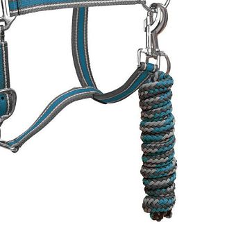 Kantar taśmowy z uwiązem Y Calipso podszyty futerkiem, popiel-niebieski / 0329 - 2