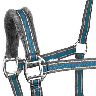 Kantar taśmowy z uwiązem Y Calipso podszyty futerkiem, popiel-niebieski / 0329 - 4