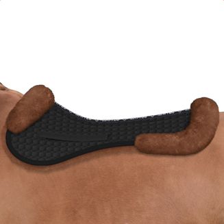 Podkładka pod siodło, skokowa MATTES  z futra medycznego czarna bawełna, futro whisky