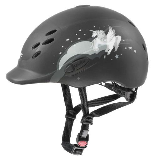 Kask jeździecki UVEX Onyx Unicorn, dziecięcy, z atestem VG1 - kolor czarny - unicorn black mat