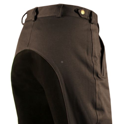 Bryczesy męskie, kawaleryjskie AMIGO Traper pełny lejem, brązowe z czarnym lejem/ 012702