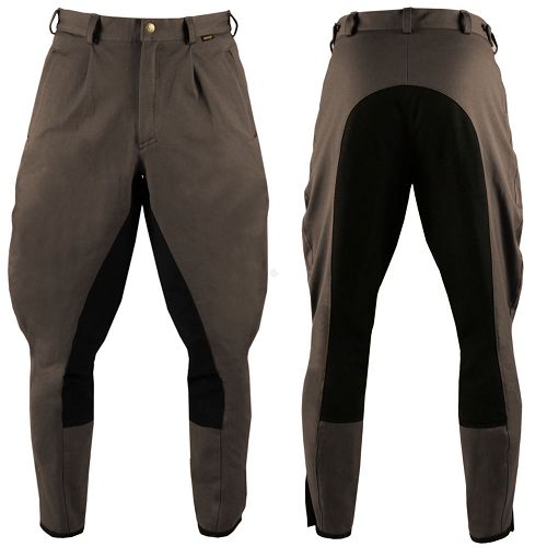 Bryczesy klasyczne, bawełniane, brązowe z czarnym lejem