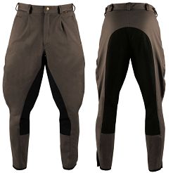 Bryczesy męskie, kawaleryjskie AMIGO Traper pełny lejem, brązowe z czarnym lejem/ 012702