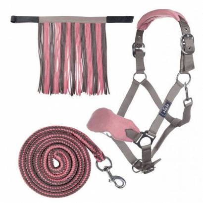 Head collar set with snap hook and fly fringe HKM / 10733