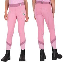 Girls’ Riding Breeches – Leggings QHP Rosalynn, Full Silicone Seat Cherry Pink / 8915