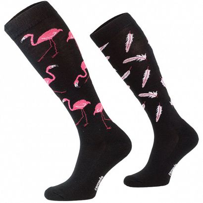 Horse Knee High Socks Black Flamingo - 04  / SJBW