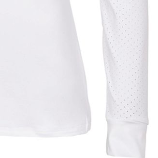 Długie rękawy z perforowanego materiału z gładkim mankietem.