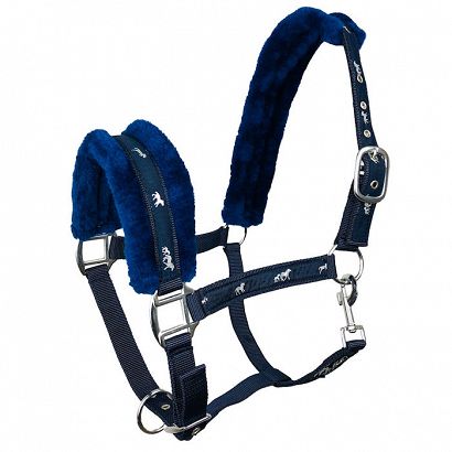 Horses halter SOFTY lined with fur - navy blue