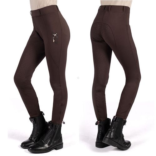 Bryczesy Legginsy jeździeckie, dziecięce HKM Mia z silikonowym pełnym lejem, Dark Brown / 15339