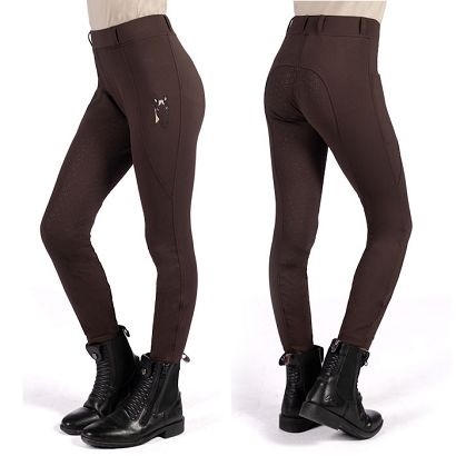 Bryczesy Legginsy jeździeckie, dziecięce HKM Mia z silikonowym pełnym lejem, Dark Brown / 15339