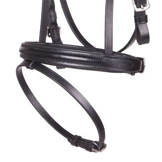 Ogłowie pony skórzane QHP Beli, nachrapnik kombinowany, wodze parciane, czarne / 9088 - 4