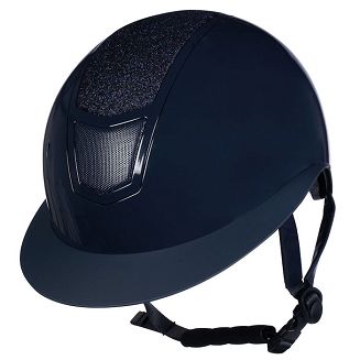 Kask jeździecki HKM Shiny Diamond, szeroki daszek, Deep Blue atest - VG1 / 13701 - 2