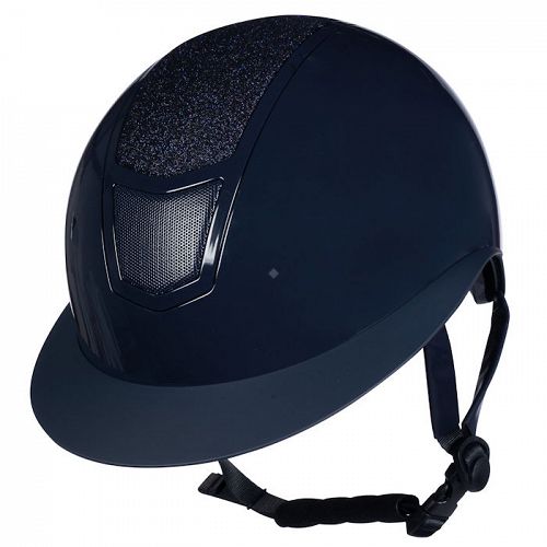 Kask jeździecki HKM Shiny Diamond, szeroki daszek, Deep Blue atest - VG1 / 13701