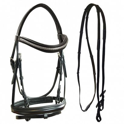 Padded bridle leather CLEOflasj noseband, black, silver cube