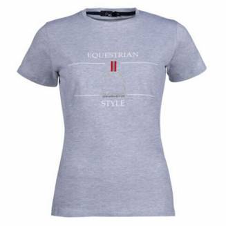 T-shirt bawełniany, damski HKM Equine Sports, Style Zima 2022/23 - kolor szary - grey mottled
