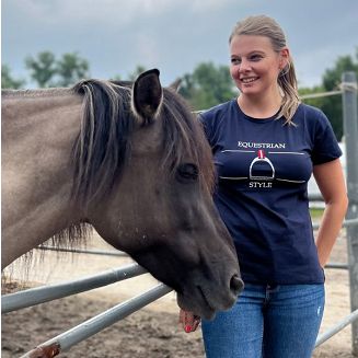 T-shirt bawełniany, damski HKM Equine Sports, Style Zima 2022/23 - kolor granatowy - deep blue