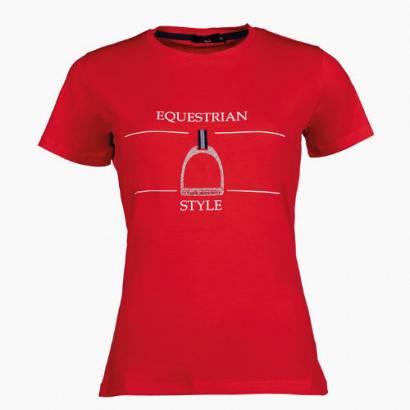 T-shirt bawełniany, damski HKM Equine Sports, Style Zima 2022/23 - kolor czerwony - red