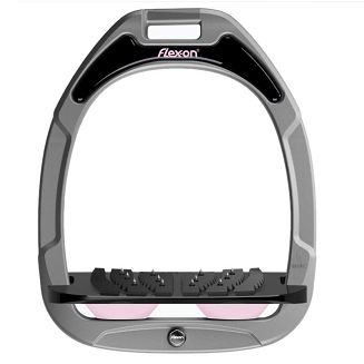 Strzemiona FLEX-ON Green Composite / Inclinet Ultra Grip - czarna skośna wkładka z bieżnikiem z kolcami / kolor ramki Grey - szary / elastomery Light Pink - jasny róż
