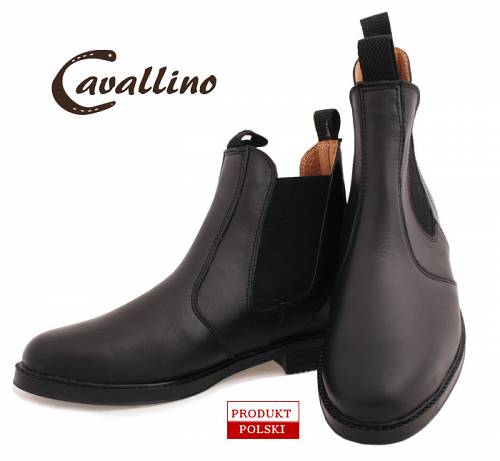 CAVALLINO Sztyblety skórzane damskie - krótkie wsuwane buty do jazdy konnej  (rozmiary od 32 do 42) / 0415701   kolor czarny