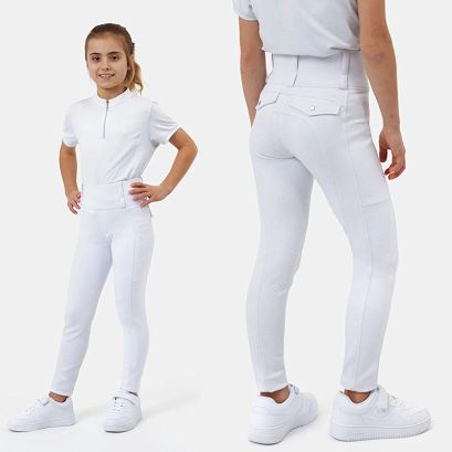 Bryczesy – legginsy konkursowe, młodzieżowe HORZE Anya Full Seat, White / NNVB