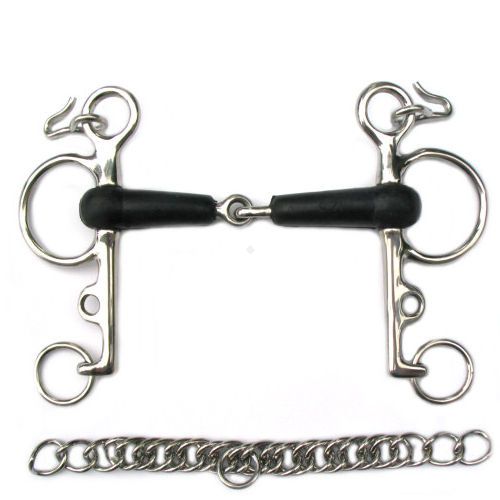 STALLION-L Pelham gumowy łamany + łańcuszek, długie czanki -14cm / 15341 