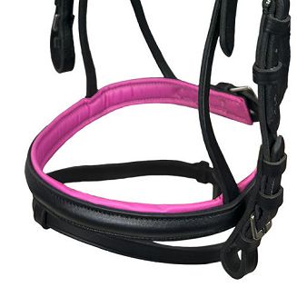 Ogłowie skórzana na kucyka Y Abigail czarne z różowymi dodatkami / 39210 - 3