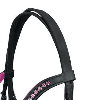 Ogłowie skórzana na kucyka Y Abigail czarne z różowymi dodatkami / 39210 - 4