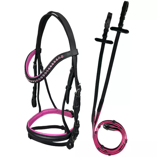 Leather bridle for pony  Abigail Y Black and Pink