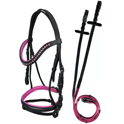 Leather bridle for pony  Abigail Y Black and Pink