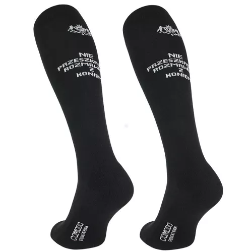 Equestrian Knee-High Socks – Bonmot “Nie przeszkadzaj, rozmawiam z koniem”, black / SPDH01