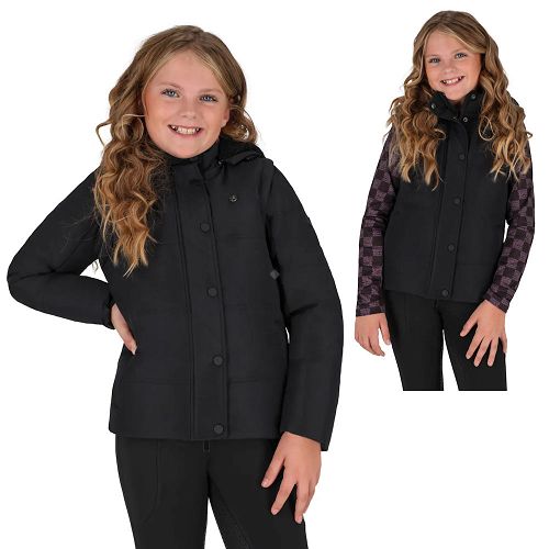 Junior winter riding jacket QHP Rayah with detachable sleeves black / 8825