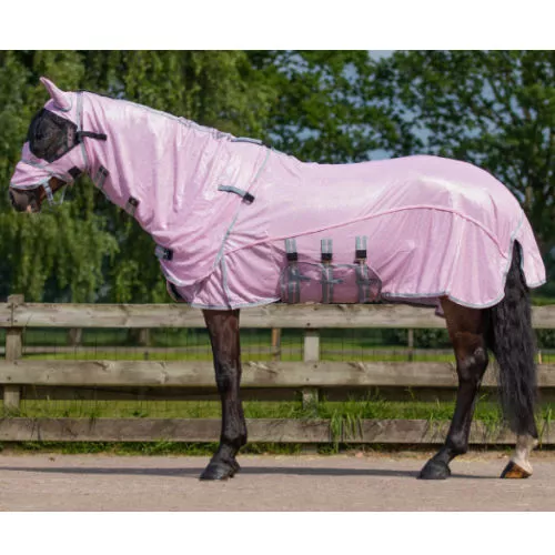 Derka siatkowa QHP Anti-fly z kapturem i maską, Lato 2022 kolor różowy - primrose.