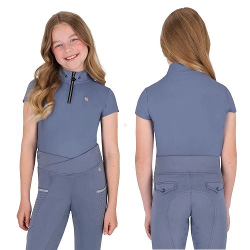 Koszulka jeździecka dziecięca QHP Aubree Junior z krótkim rękawem, Misty Blue / 8929