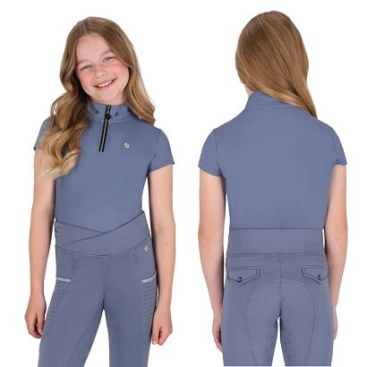 Koszulka jeździecka dziecięca QHP Aubree Junior z krótkim rękawem, Misty Blue / 8929