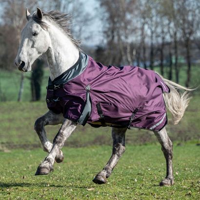 Turnout rug HKM Liberty, fleece lining, red wine -grey / 14402