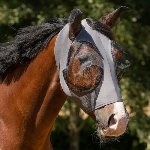 Fly Mask for Horses QHP Super Bug, Grey / 5344