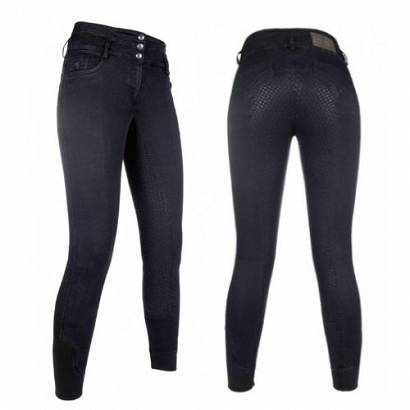 0 Bryczesy damskie HKM Velluto jeansowe z pełnym silikonowym lejem CM  / 10388