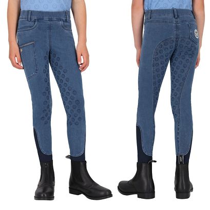 Bryczesy - leginsy młodzieżowe Denim QHP Rosalynn Junior, pełny silikonowy lej / 8916