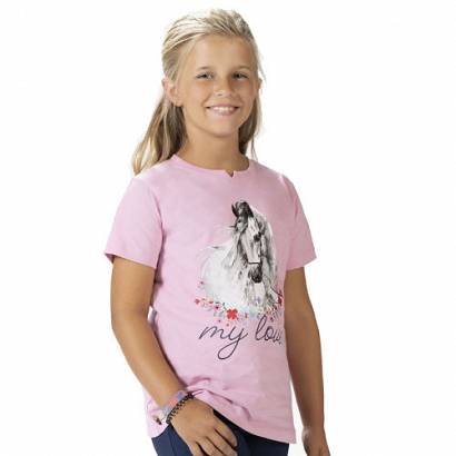 T-shirt bawełniany HKM Horse Spirit, młodzieżowa Lato 2022 - kolor różowy - pink.