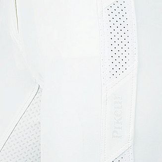 Laserowo cięta tkanina funkcjonalna z konstrukcją siatkową na bokach bryczesów.