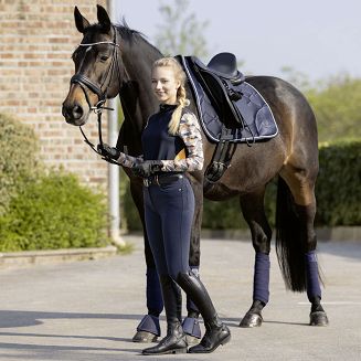 Bryczesy damskie HKM Lyon z pełnym silikonowym lejem, deep blue / 13534