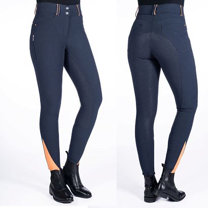 Riding breeches HKM Lyon silicone full seat, deep blue /  13534