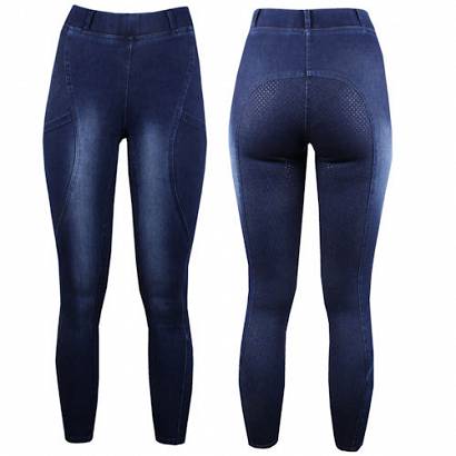Bryczesy damskie NOWAK CENTER, Jeans z pełnym silikonowym lejem - kolor granatowy.