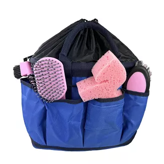 Torba na akcesoria pielęgnacyjne dla konia HORSENJOY duża, niebieska z granatową taśmą /  1861 - 2