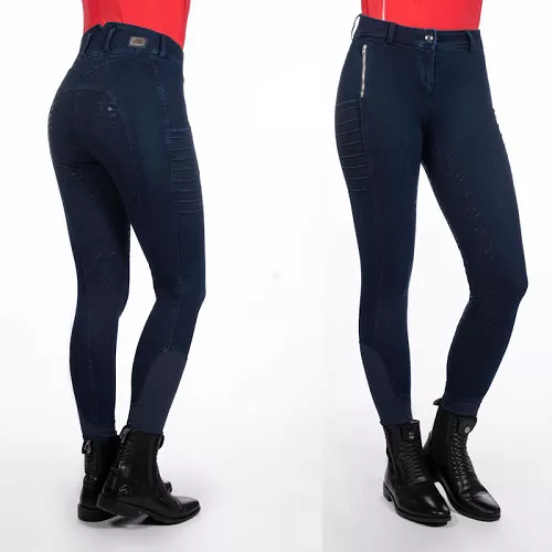 Bryczesy jeździeckie, damskie HKM Aruba Denim z pełnym silikonowym lejem / 14585