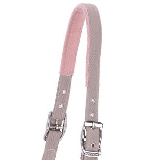 Pasek potyliczny zapinany z dwóch stron na klamry z bolcem.