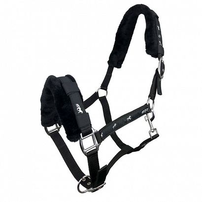 Halter for horses PARYS with removable fur - black