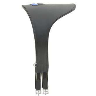 DAW-MAG Popręg skórzany skokowy z fartuchem, z karabinkiem / 11071 kolor czarny