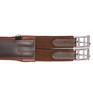 DAW-MAG Popręg skórzany skokowy z fartuchem, z karabinkiem / 11071  kolor brązowy - guma