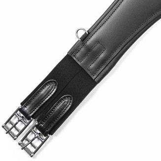 mocne, podwójne gumy przy końcach – ułatwiają szybkie i równomierne dociąganie popręgu